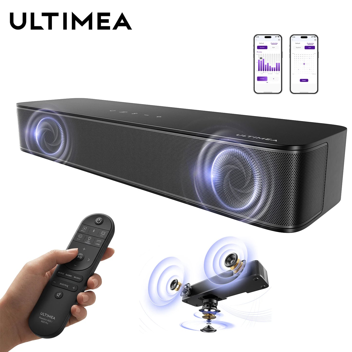 ULTIMEA 120W 2.1ch Compact Soundbar for TV, 3-Inch Built-in Subwoofer, Bluetooth 5.3 TV Sound Bar Speakers