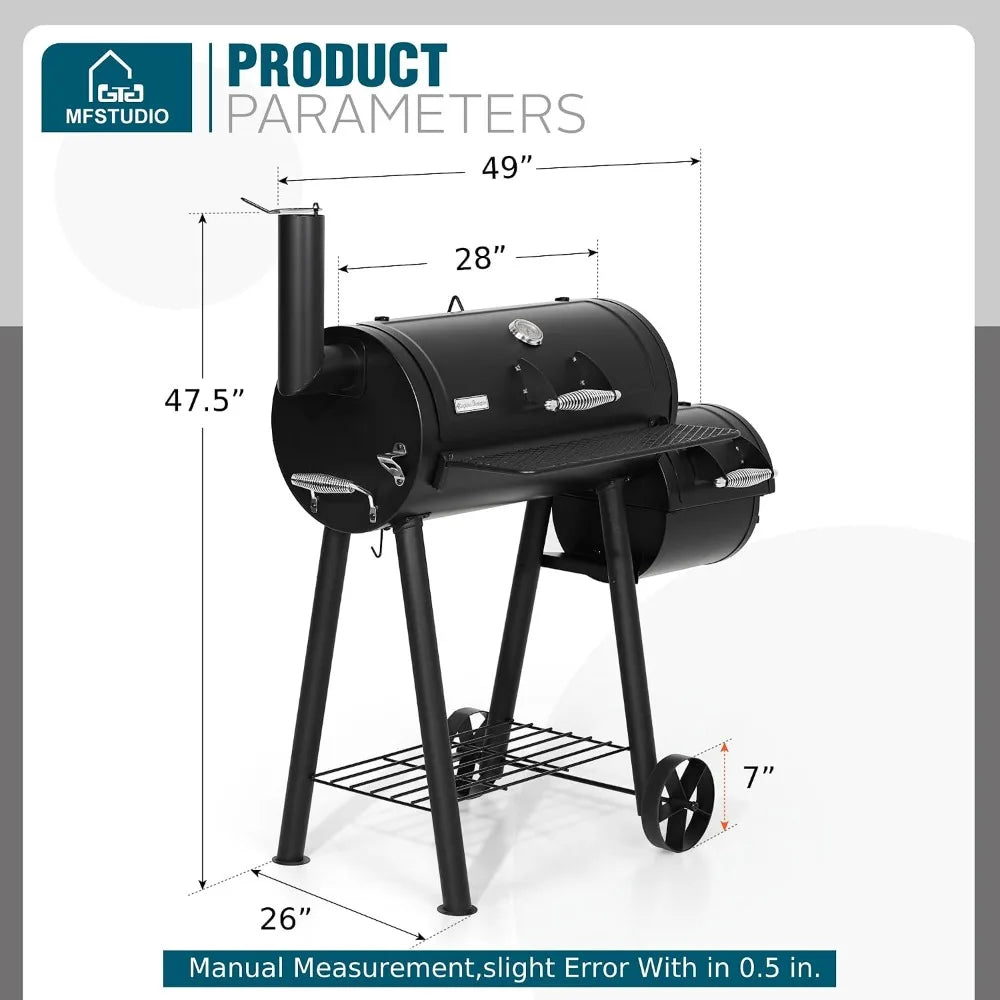 Heavy Duty Charcoal Wood Offset Outdoor Smoker Grill, Charcoal Grill with Smoker Combo for BBQ Grilling, 512 SQ.IN., Customized