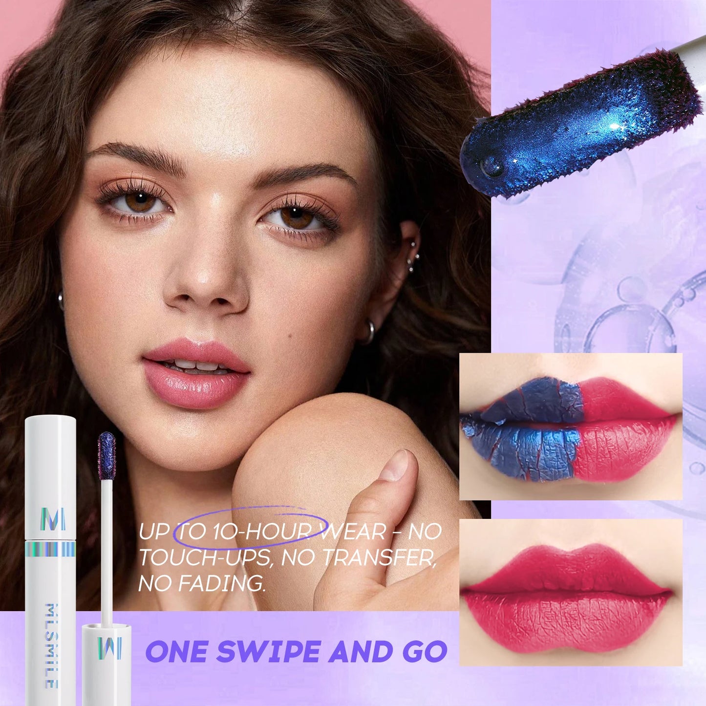 4-color lip gloss - easy-to-peel lip liner, comes with a lip brush, long-lasting and waterproof, glossy and full, highly pigment