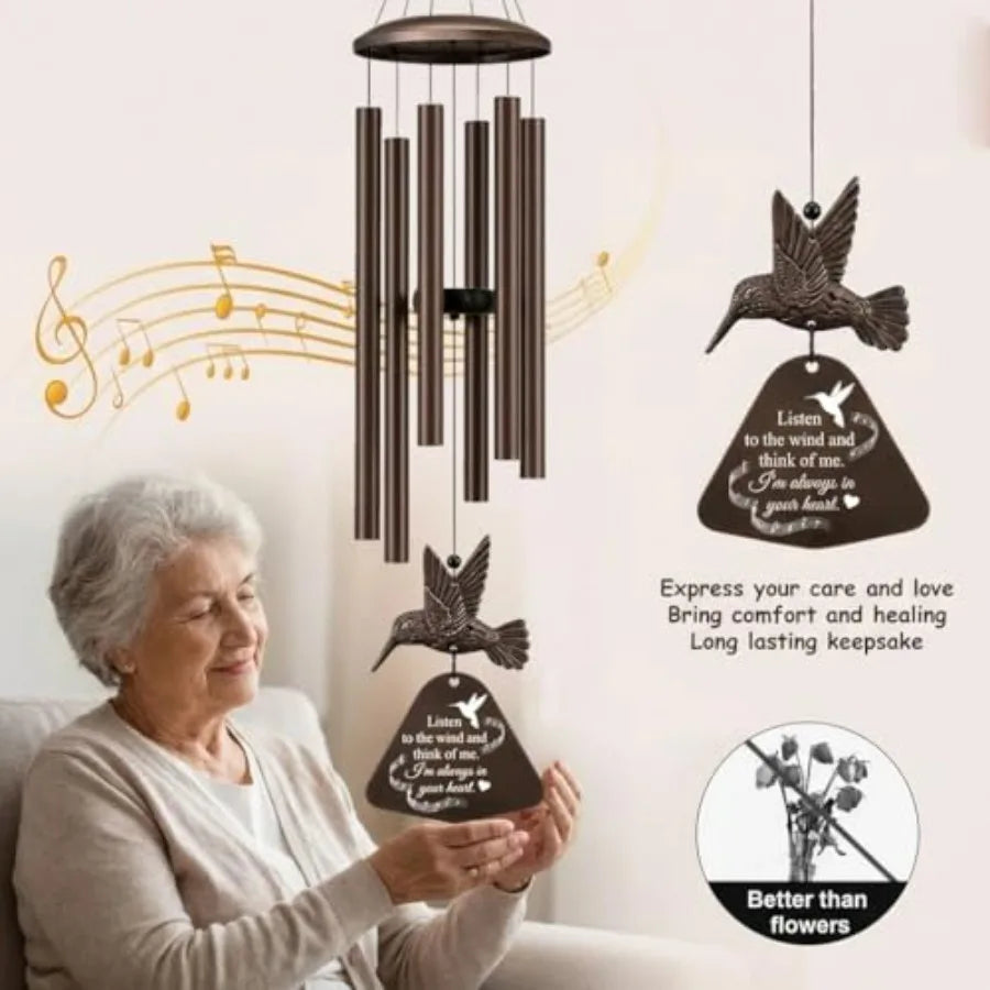 36" Memorial Wind Chimes for Outside, Sympathy Gift for Loss of Loved One, Hummingbird Wind Chime for Mom Dad, Bereavement Reme