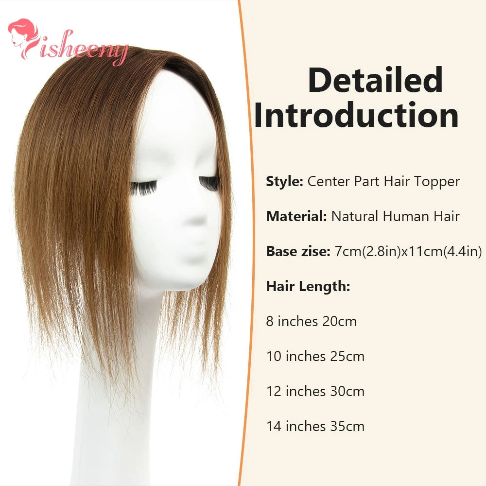 Human Hair Topper With Side Bangs For Women With Clips Straight Hair Toupee 7x11cm Elegant Style Clips In Topper Realistic Scalp