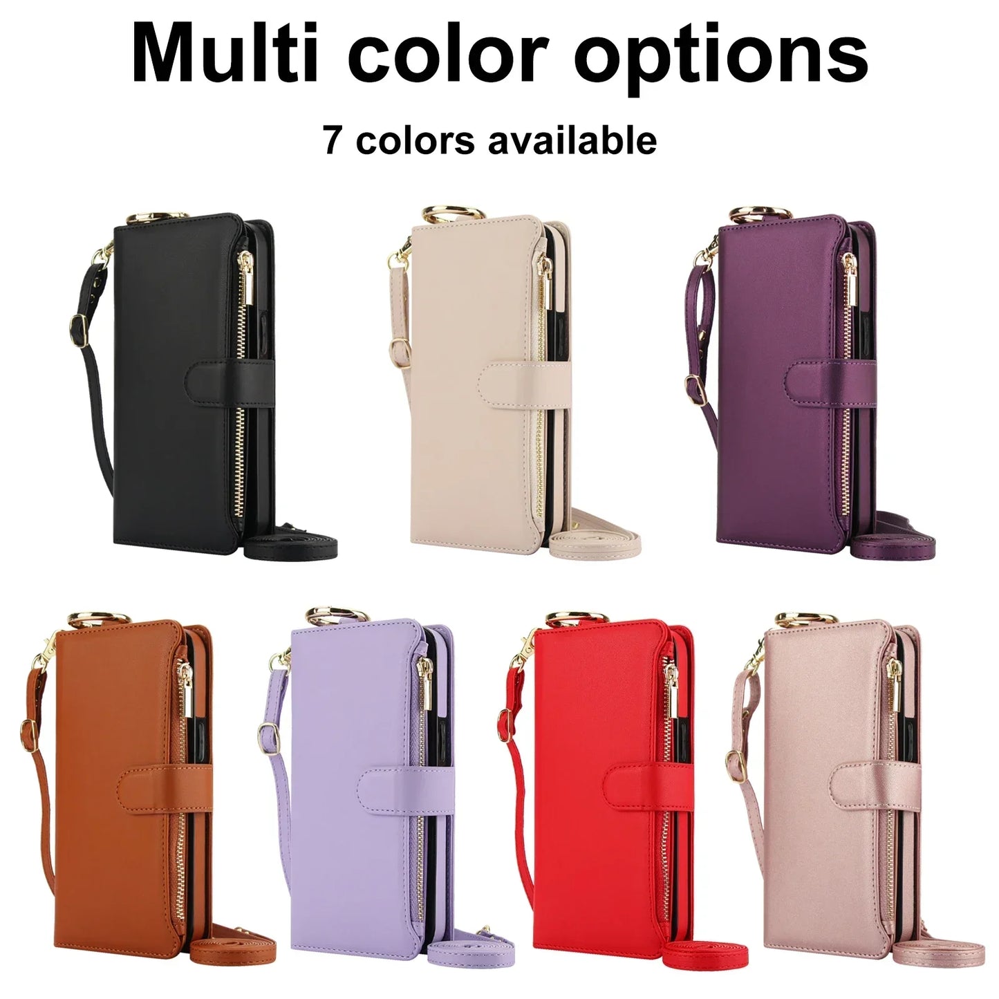 Card Slots Zipper Leather Wallet Case Flip Phone Case for IPhone 17 Air 16 15 14 13 12 11 Pro Max Plus Promax Ring Lanyard Purse
