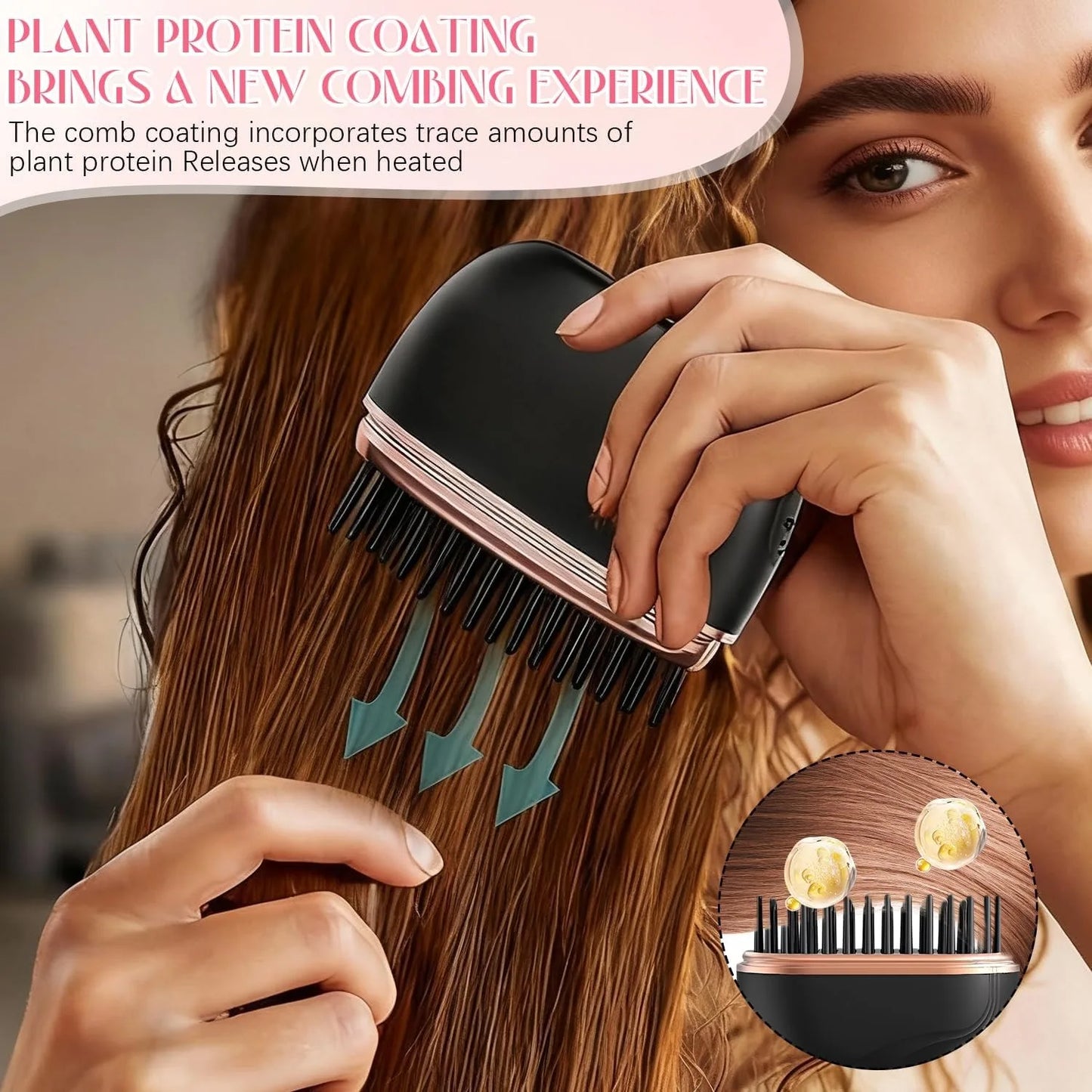 Mini Rechargeable Hair Straightener Brush 3 Speed Temperature Control Anti Scald Portable Travel Hair Styling Tool