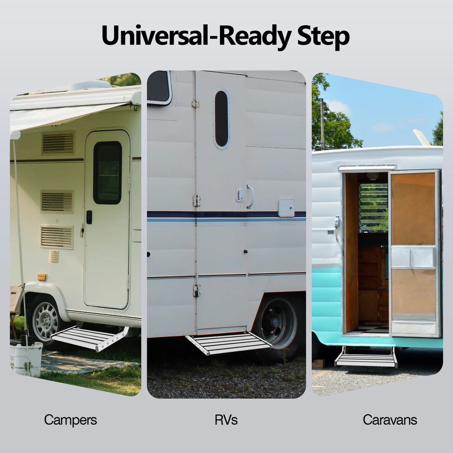 44cm Folding RV Step Manual RV Pedal Step Aluminum Alloy Caravan Step Motorhomes Accessories 150kg Load w/ LED Light For RV