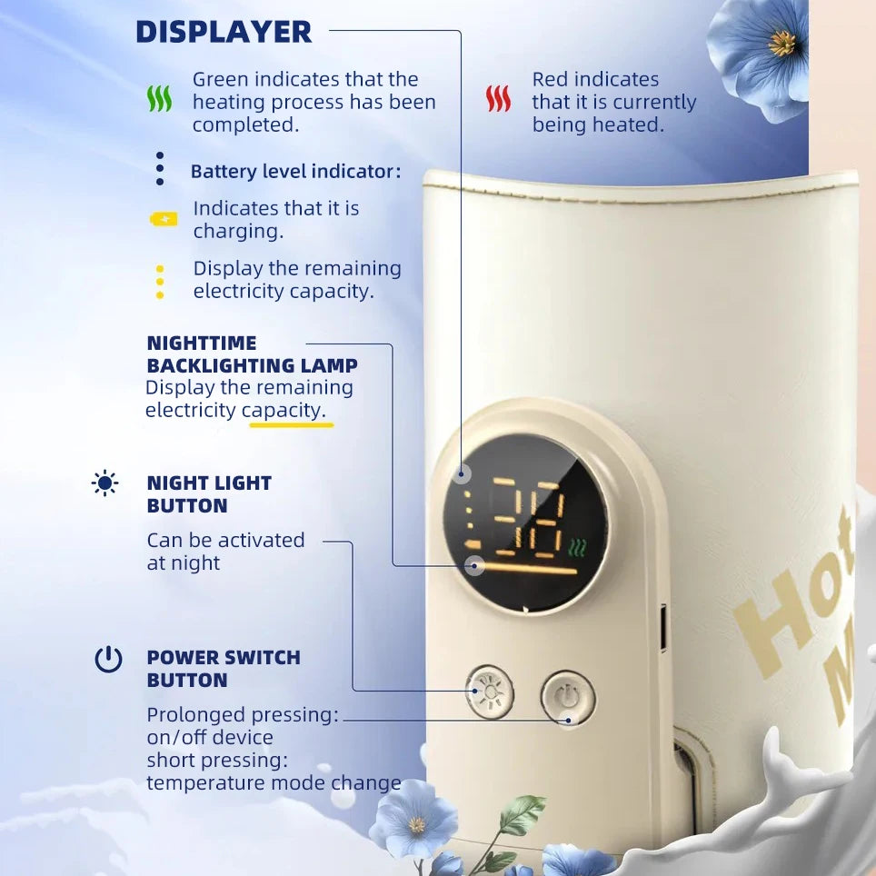 JUSTLANG 10000mAh Baby Bottle Warmer 5 Heat Level Multifunction Breast Milk Warmer Accurate Temperature Control Baby Bottle Heat