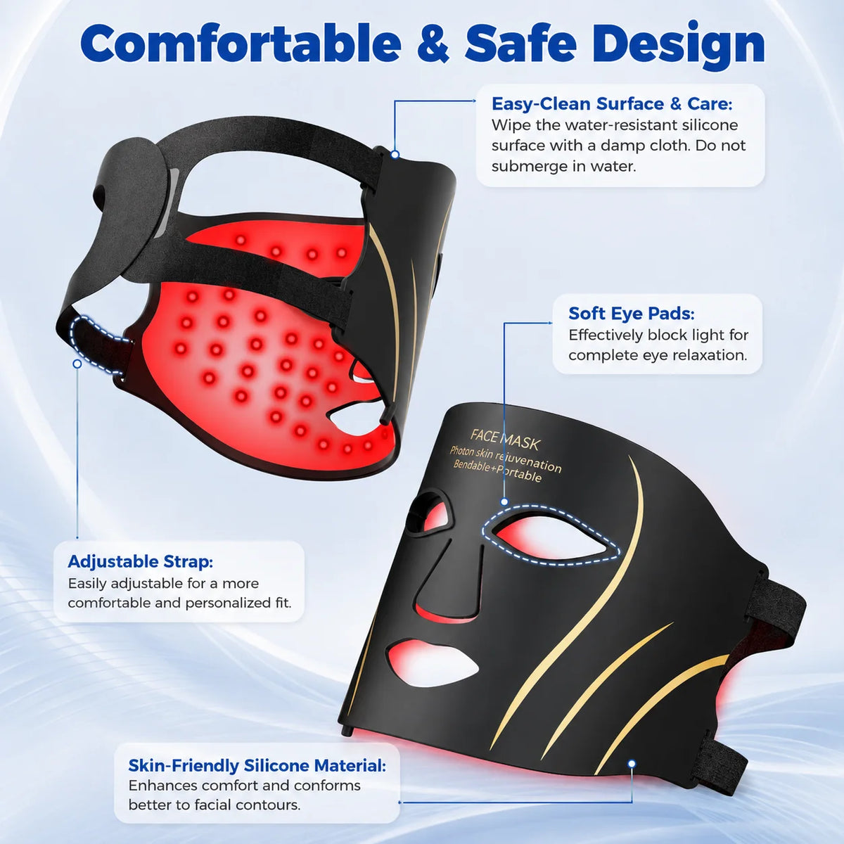 7 Colors LED Light Therapy Mask, Multicolor Phototherapy f for Painless Skin Renewal, Ergonomic Design with Protective Eye Pads, Portable Beauty Device
