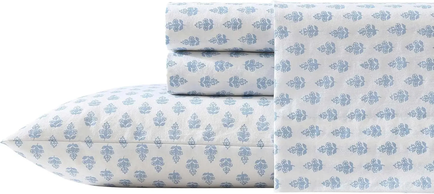 King Cotton Percale Sheet Set, Deep Pocket, Lightweight for Year-Round Comfort with Matching Pillowcases in Francesca Blue