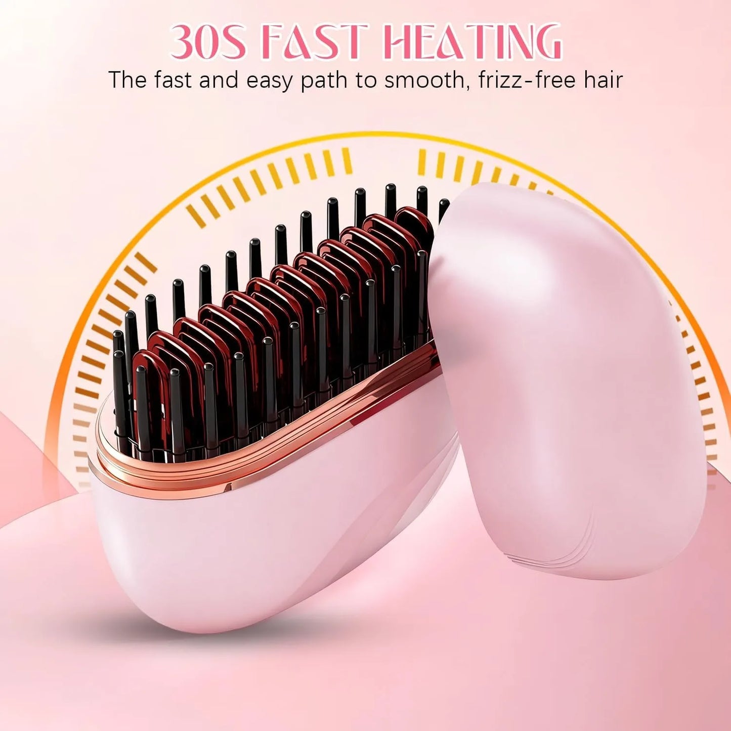Mini Rechargeable Hair Straightener Brush 3 Speed Temperature Control Anti Scald Portable Travel Hair Styling Tool
