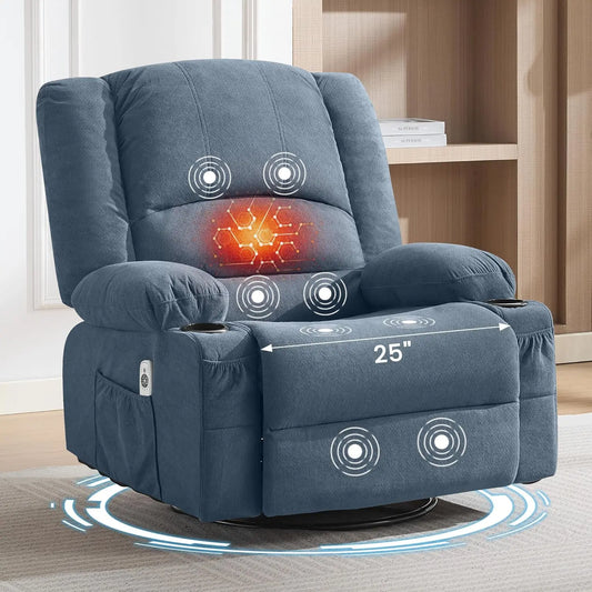 Oversized 360° Swivel Rocking Recliner Chair with Massage & Heat, Big Seat for Adults Living Room, Custom