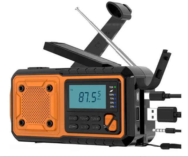 4000mAh Emergency Portable Solar Power Radio with Hand Crank Charging AM/FM Weather Radio LED Flashlight Bank Phone Charger