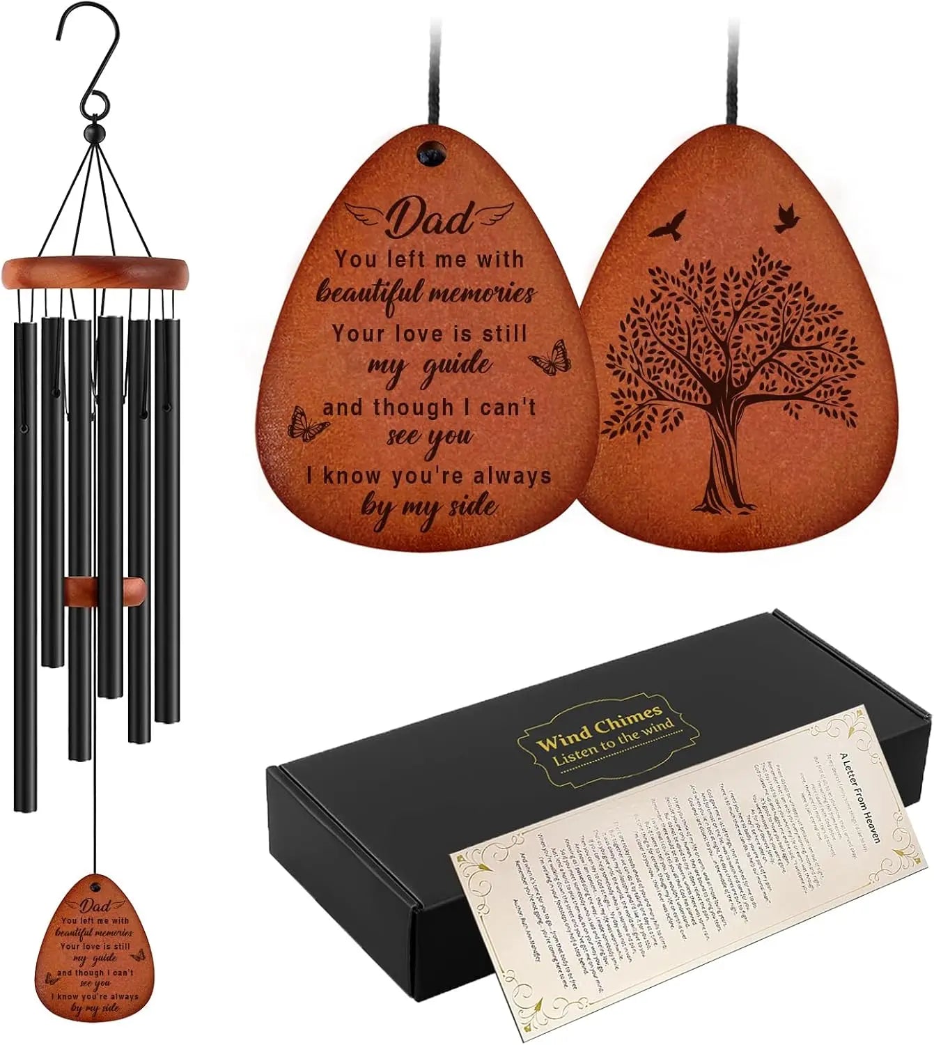 Memorial Wind Chimes for Dad, 25'' Outdoor Garden Decor with Soothing Melodic Tones and Mute Option