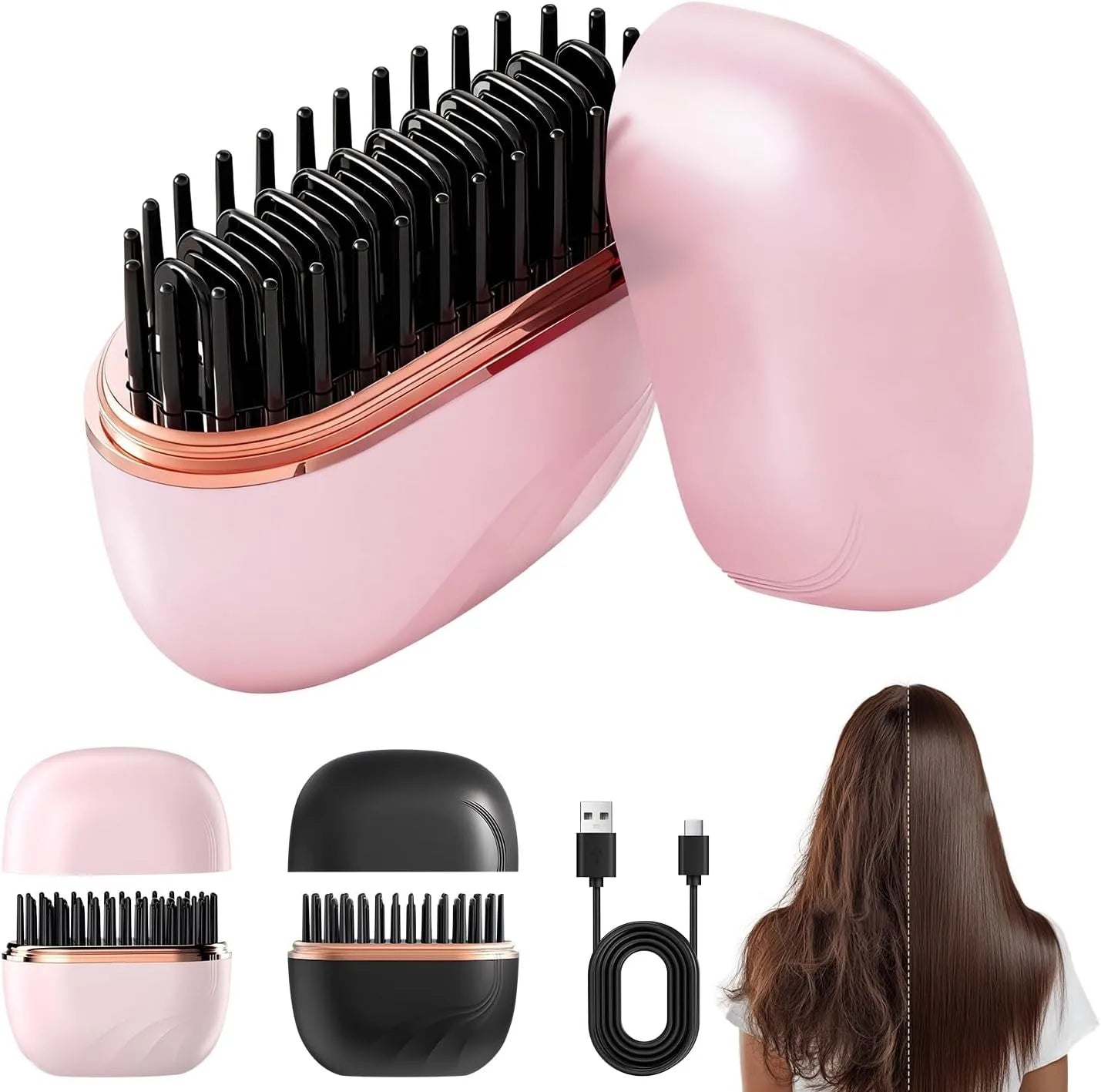 Mini Rechargeable Hair Straightener Brush 3 Speed Temperature Control Anti Scald Portable Travel Hair Styling Tool