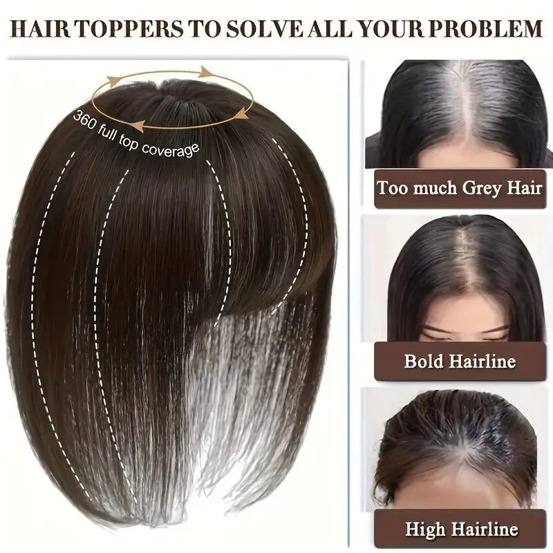 100% Human Hair Toppers with Clips Machine Remy Natural Topper Hair High Quality One Piece Toppers for Women Daily Thin Hair