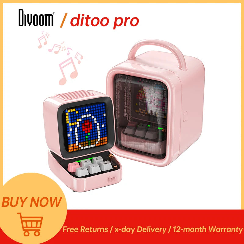 Divoom Ditoo-Pro Retro Pixel Art Bluetooth Portable Speaker Alarm Clock DIY LED Display Board, Cute Gift Home Light Decoration