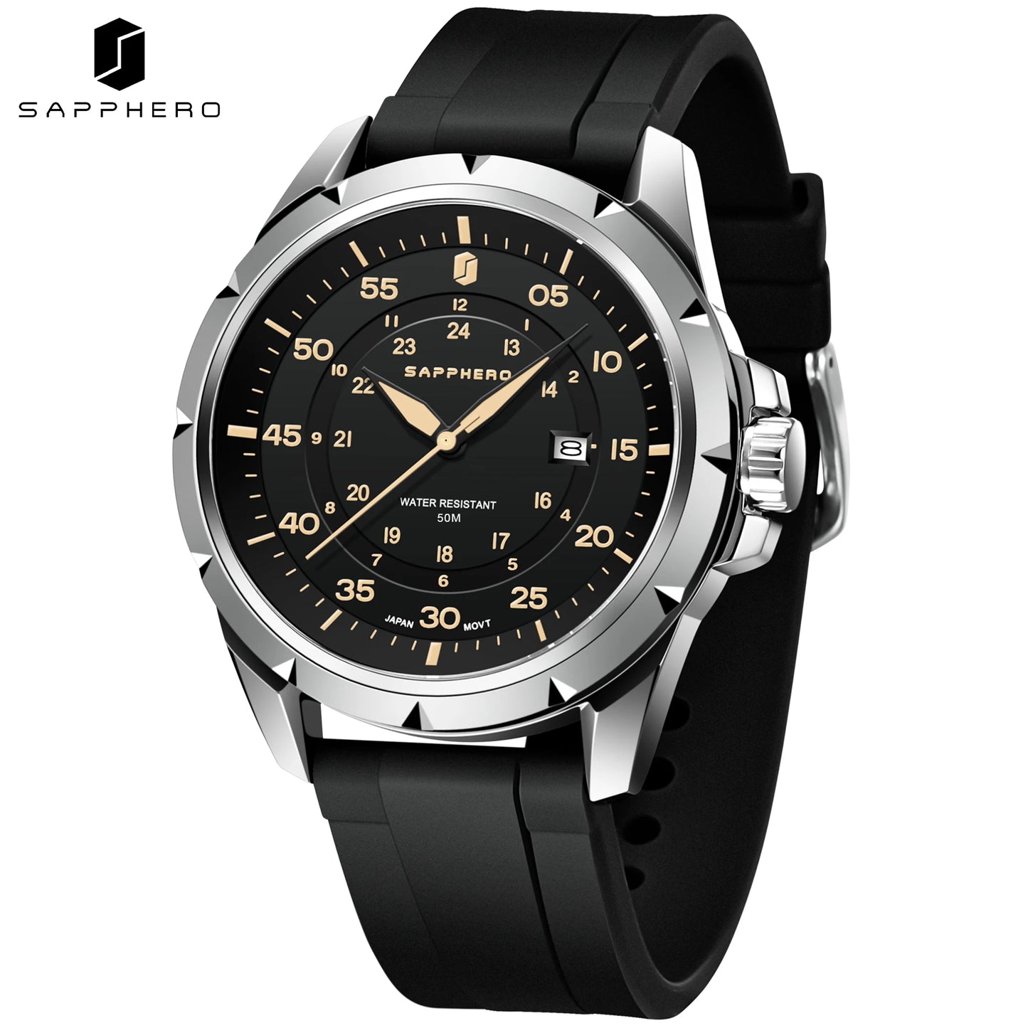 SAPPHERO Men’s Quartz Watch, Sport Fashion Wristwatch, Date Display, 50M Water Resistant, Casual Outdoor Style