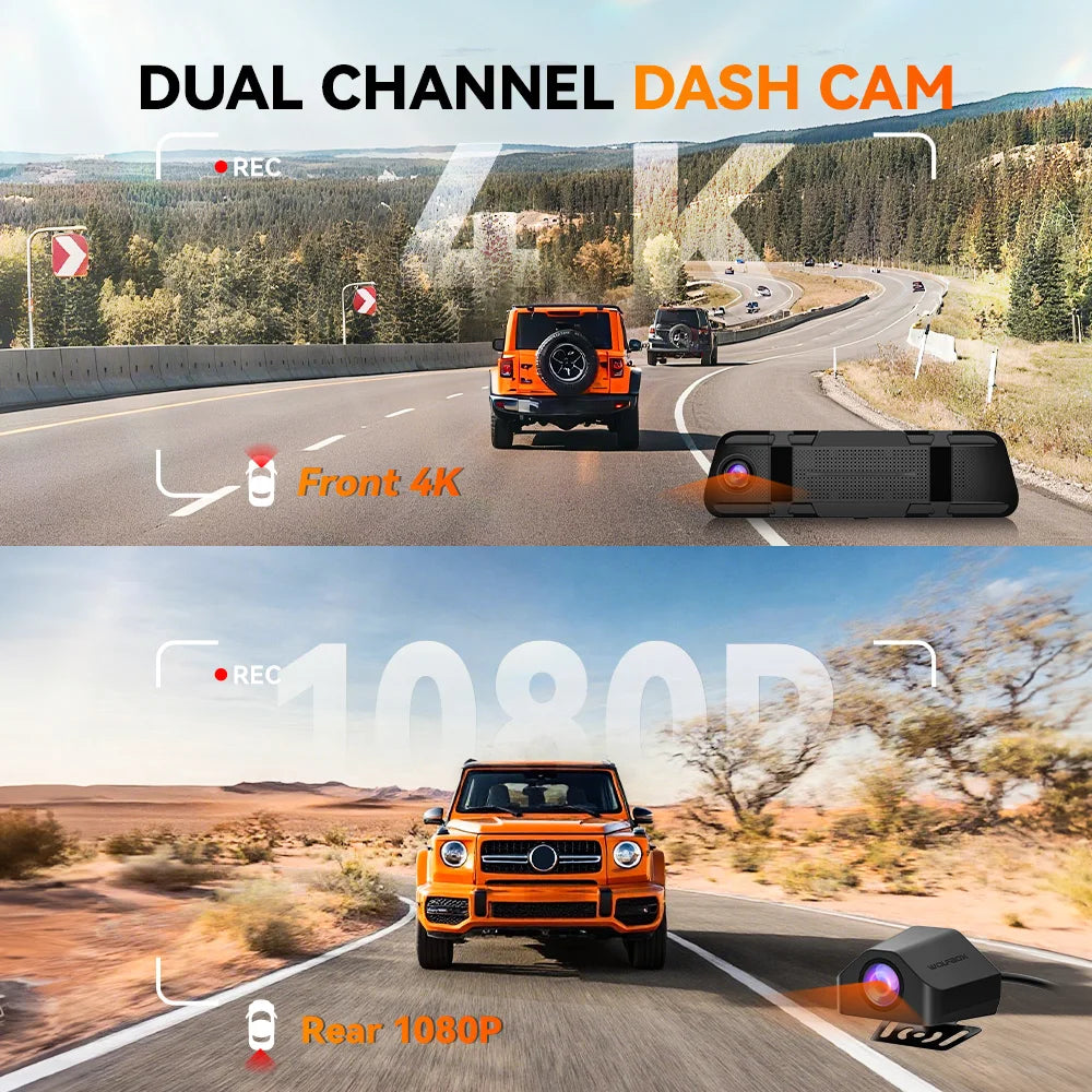 WOLFBOX M40 Dash Cam 4K+1080P With Voice Control ADAS Built in 5GHZ WI-FI and GPS Video Recorder Front and Rear Dash Camera