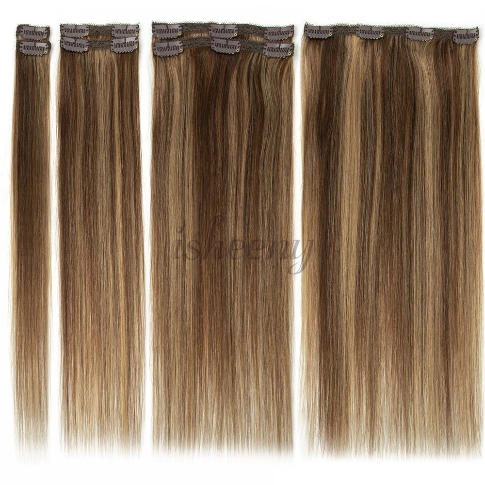 7pcs/set Clip in Human Hair Extensions 12-24 inches 100g-120g Natural Straight Clip-in Full Head Hair Easy to Install at Home