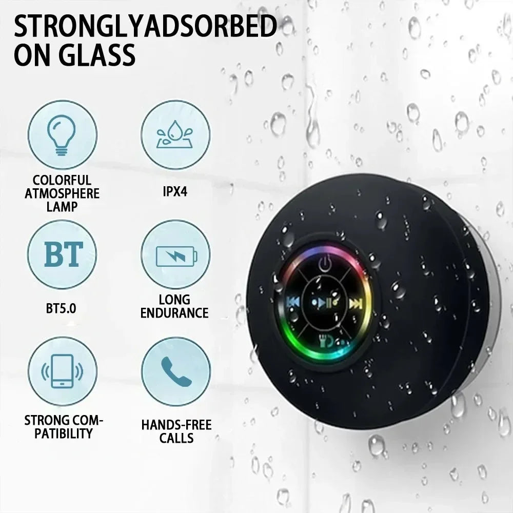 Portable Bluetooth Audio Ipx7 Waterproof Led Lights Bathroom Outdoor Large Suction Cup Can Be Adsorbed Wall Speaker