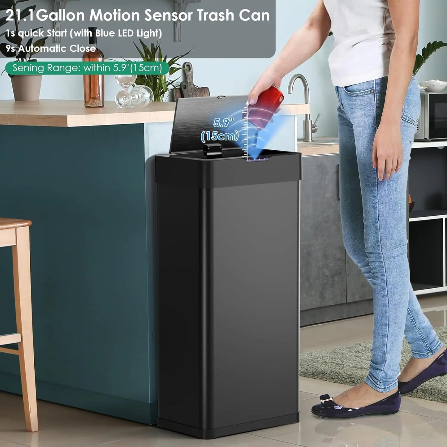 Automatic Trash Can,Sensor Motion Stainless Steel Garbage Bin, Touchless Smart Waste Bin, W/Stay-Open, Soft Close, Customized