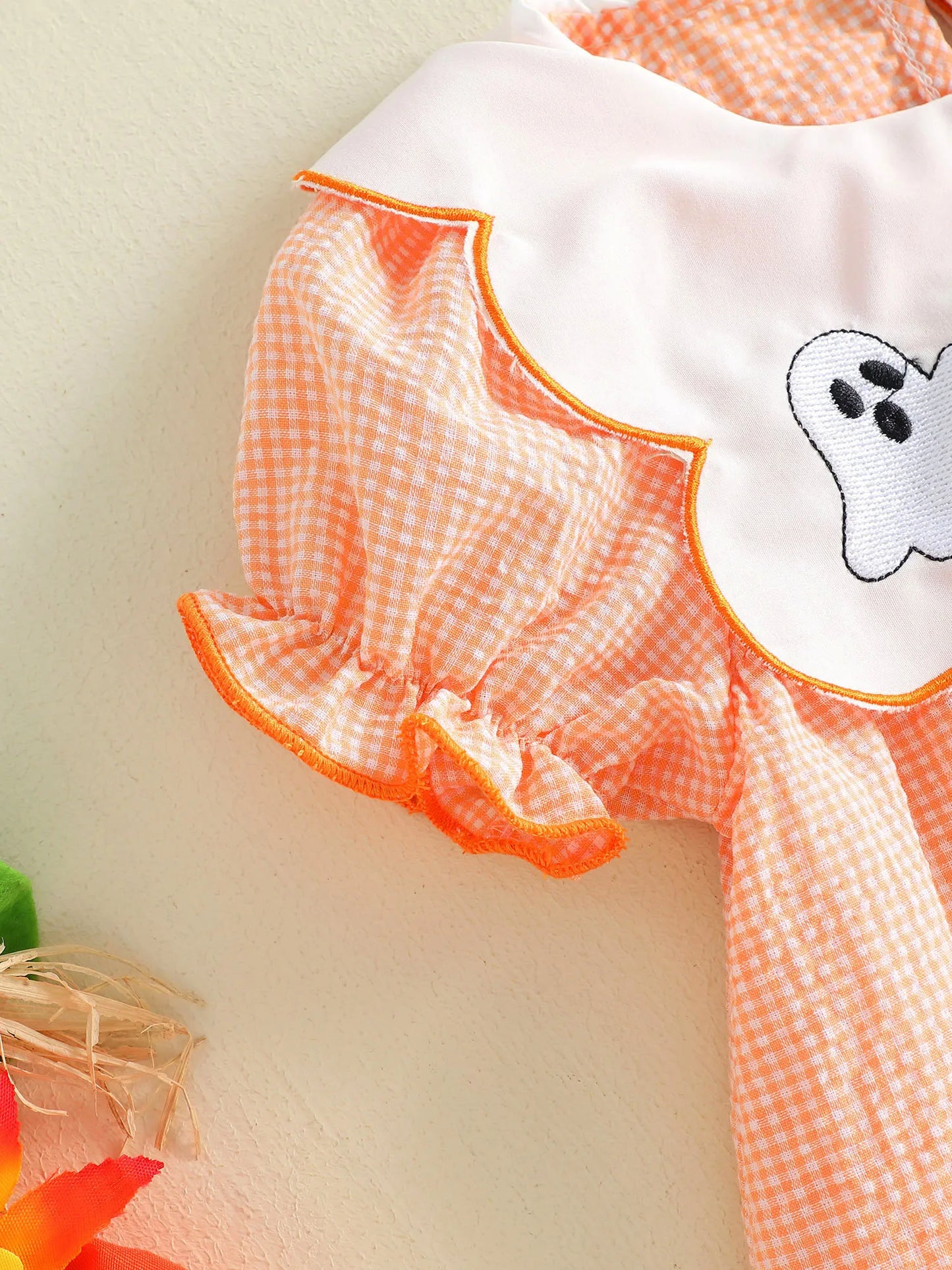 Infant Girls Halloween Costume Witch Hat Embroidered Round Neck Sleeveless Dress Baby Plaid Skirt Outfit Set