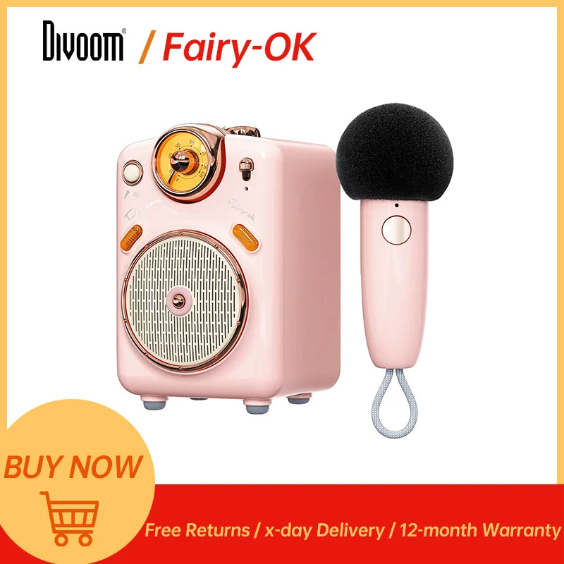 Divoom Fairy-OK Portable Bluetooth Speaker with Microphone Karaoke Function with Voice Change, FM Radio, TF Card