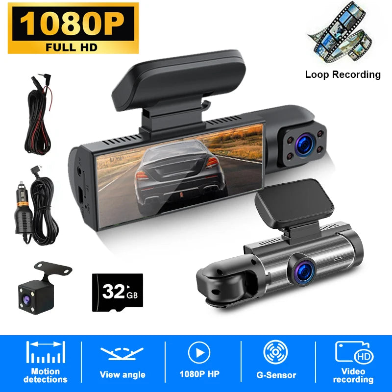ZNLYRION  Full HD 1080P Car Dashcam Front+Interior+Rear Camera 130° Wide Angle Night Vision G-Sensor Parking Monitor Car Driving Recorder