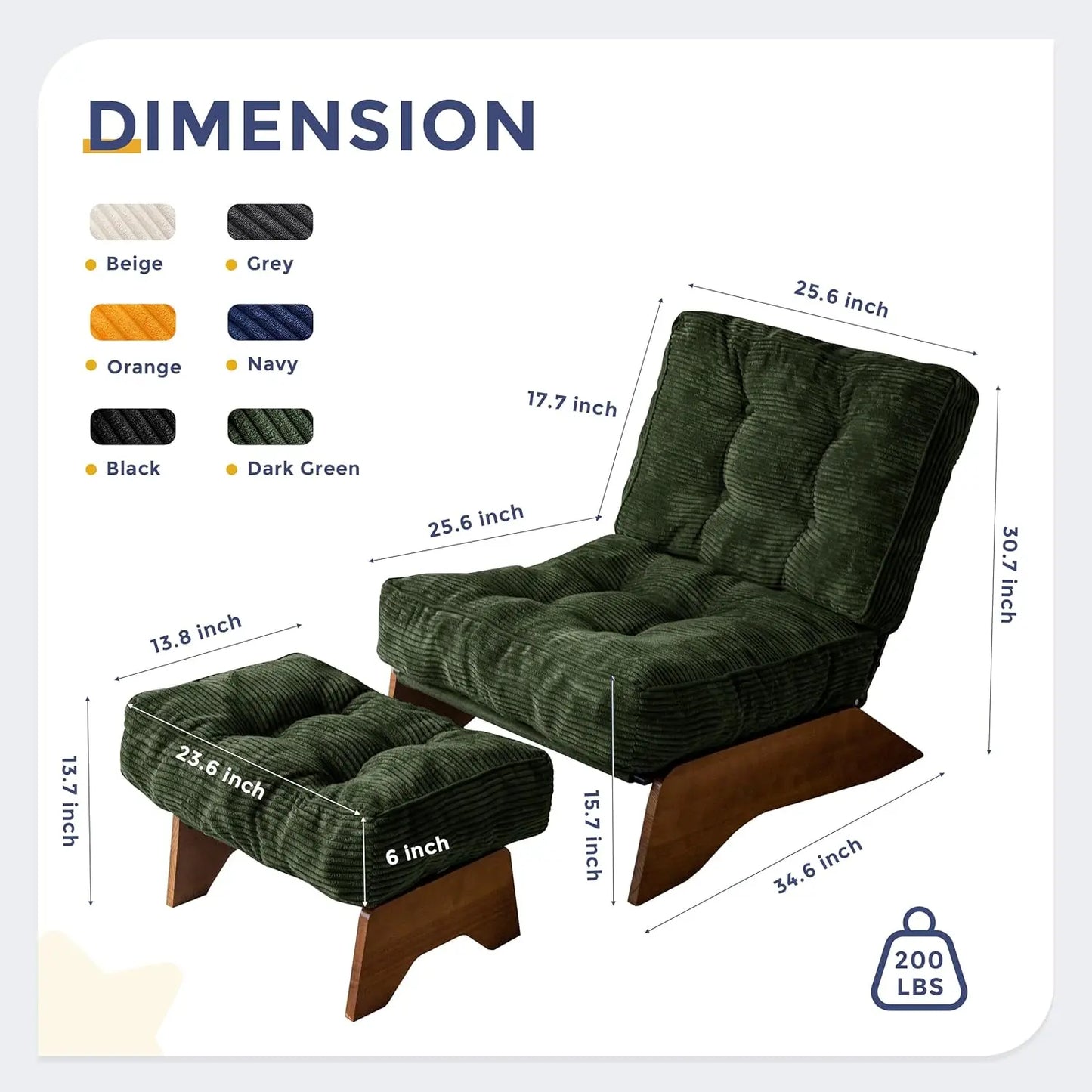 MAXYOYO Accent Chair with Ottoman Adjustable Backrest, Tufted Living Room Chair Upholstered Lounge Chair with Footrest Set, Mode