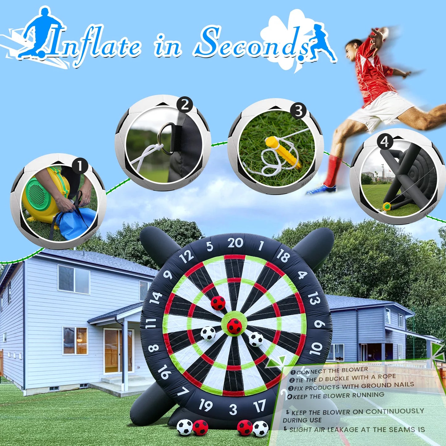 10Ft Tall Giant Inflatable Soccer Ball Darts Board with 8pcs Soccer Ball &Blower Commercial children's playground