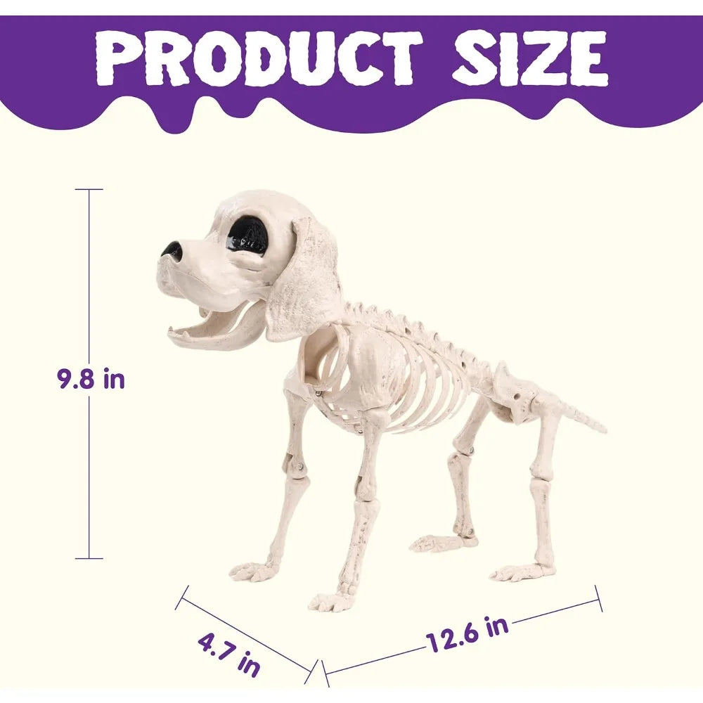 Posable Halloween Dog Skeleton Full Body Posable Joints Realistic Skeleton Puppy with Movable Joints for Halloween Decoration, Graveyard Party Decor (9.8inch X 4.7inch X 12.6inch)