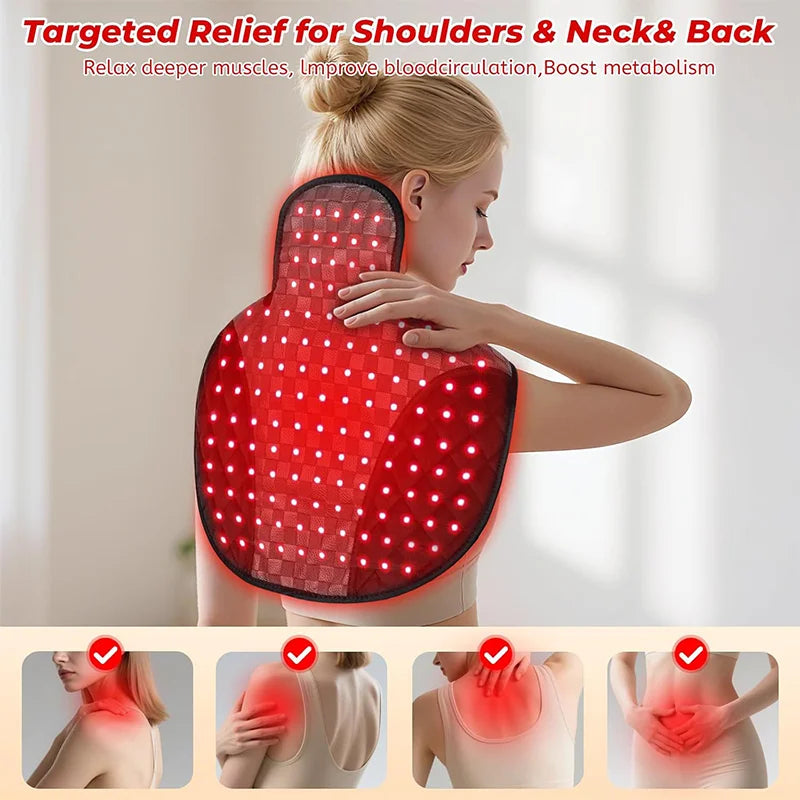 NEW 104LEDs Red Light Therapy for Neck Shoulder 660nm&850nm Wearable Heating Infrared Light Therapy Pad with Timer & Pulse Modes