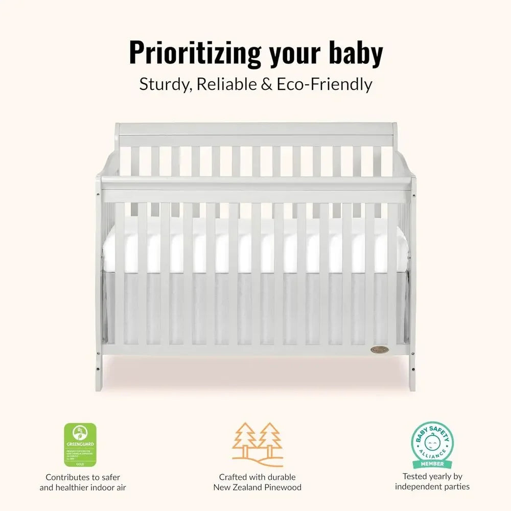 Convertible Crib in Grey with 4 Mattress Height Options, Greenguard Gold Certified, Non-Toxic Finish, Solid Pinewood Constructio
