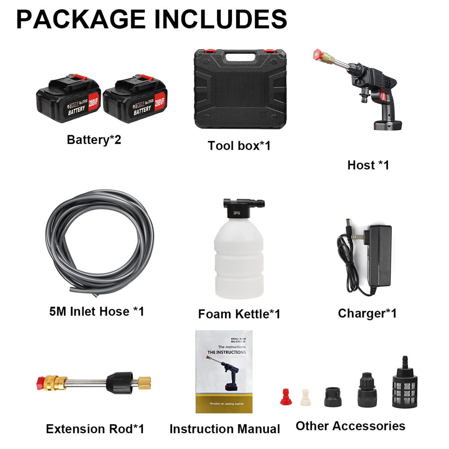 Portable Cordless Car High Pressure Washer Water Wash Cleaner Gun 26bar With 2Pcs 1200mah Battery