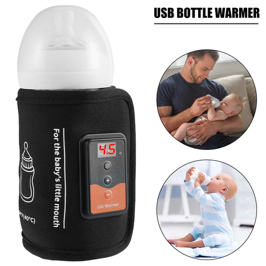 Baby Bottle Warmer USB Powered Feeding Bottle Heater with Adjustable Heating Temperature Portable Thermal Insulation Bag
