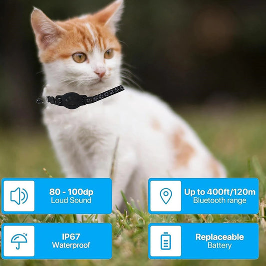 Electronic Pet Locator for iOS & Android Waterproof Pet Tracker with Bell Kitten Collar for Pets Cat Anti-Lost Device