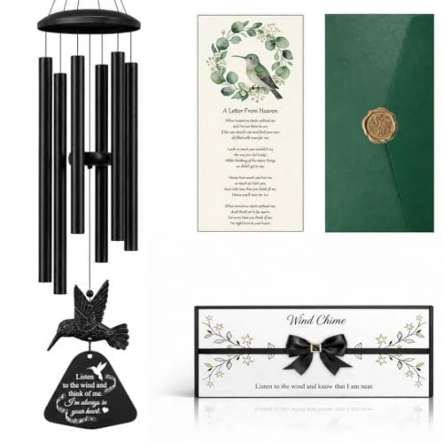 36" Memorial Wind Chimes for Outside, Sympathy Gift for Loss of Loved One, Hummingbird Wind Chime for Mom Dad, Bereavement Reme