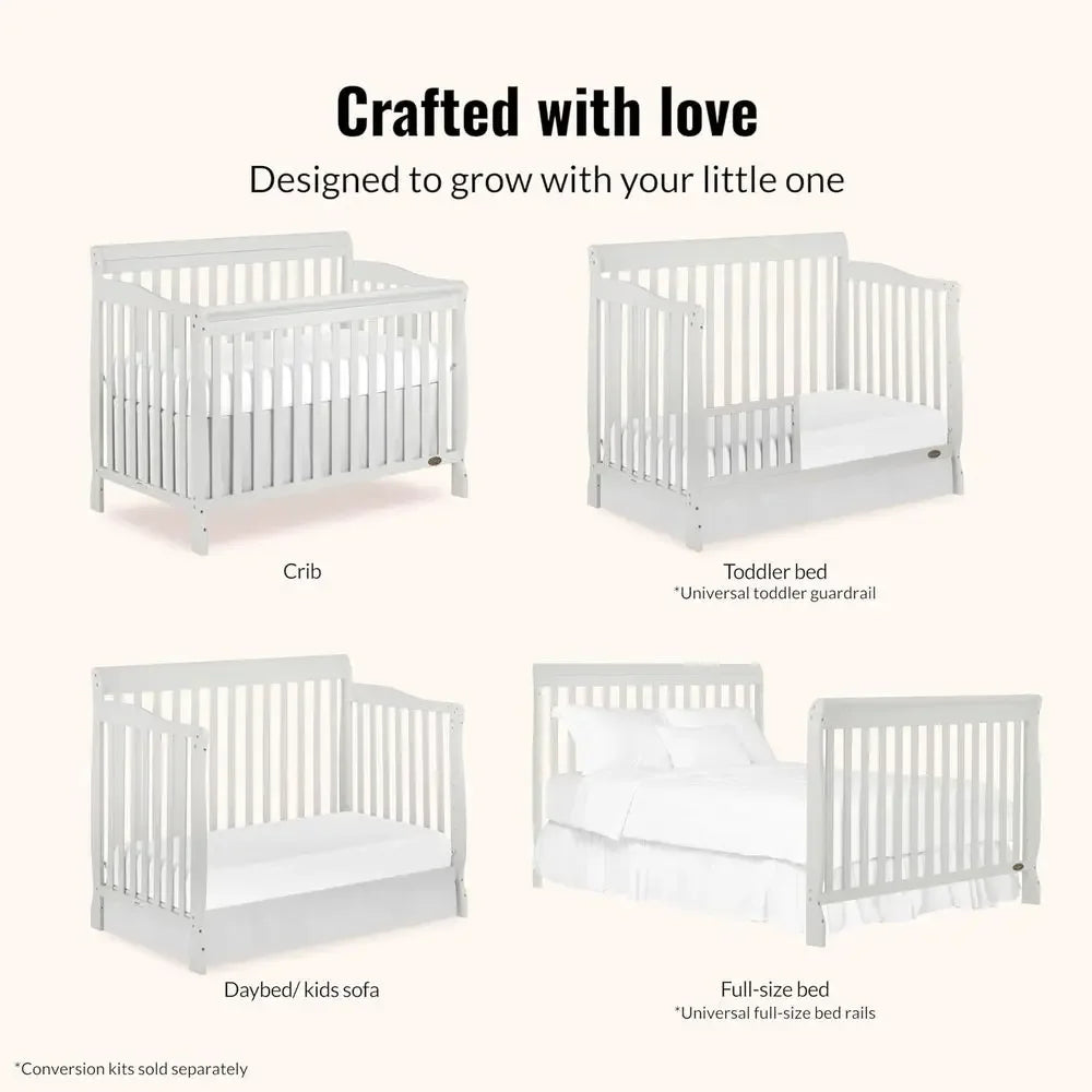 Convertible Crib in Grey with 4 Mattress Height Options, Greenguard Gold Certified, Non-Toxic Finish, Solid Pinewood Constructio