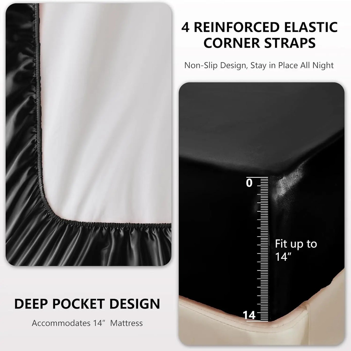 Queen Size Satin Sheets Set - 4 Piece Silky Microfiber, Includes Fitted Sheet, Flat Sheet and Pillowcases