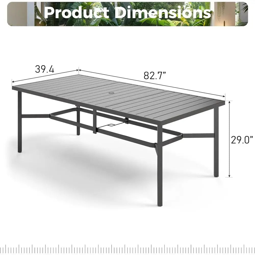 83 x 39 Metal Outdoor Patio Dining Table with Umbrella Hole, Weather-Resistant for Garden and Backyard
