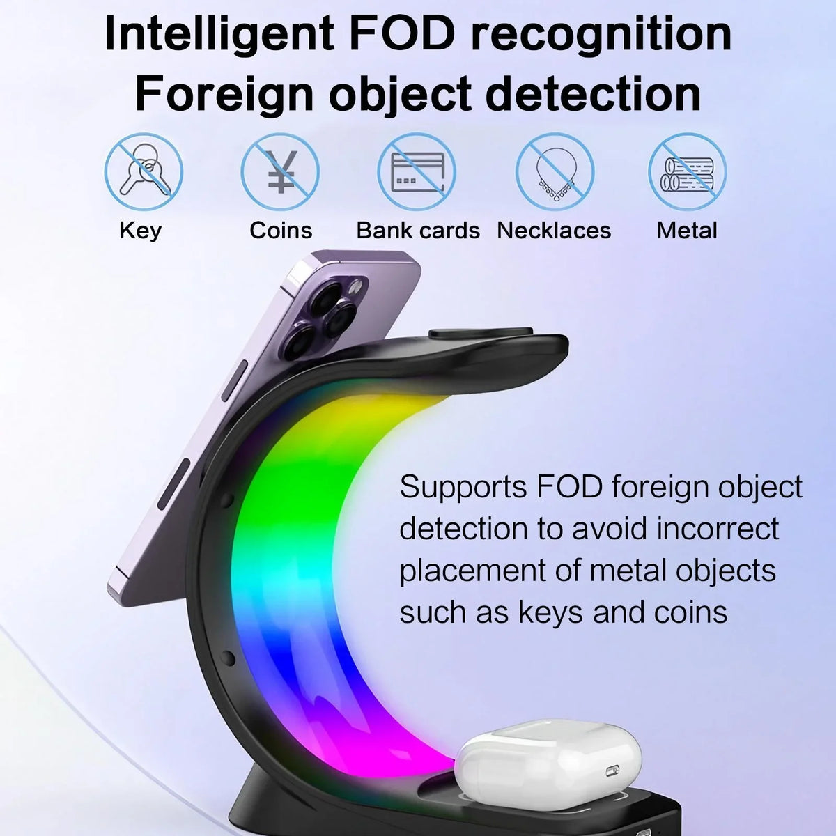 15W Fast Wireless Charger 3-in-1 Magnetic Stand 6-Color RGB Light Multi-Device Charging Station for Apple Devices iPhone AirPods Apple Watch Home Office Desk Bedside Table Organizer Gift Box Packing Travel Foldable