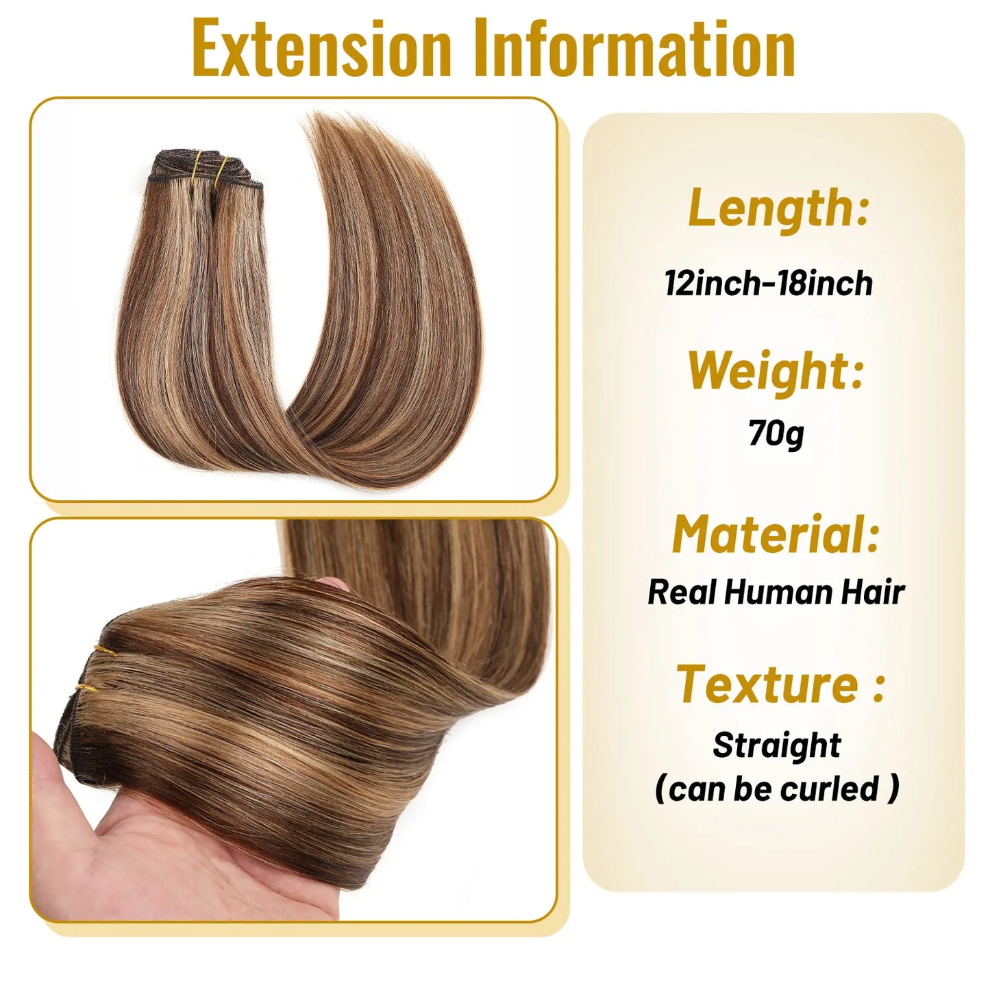 Clip in Remy Human Hair Extensions 7pcs 70g Double Weft 4/27 Chocolate Brown to Caramel Blonde Human Hair Clip ins for Women