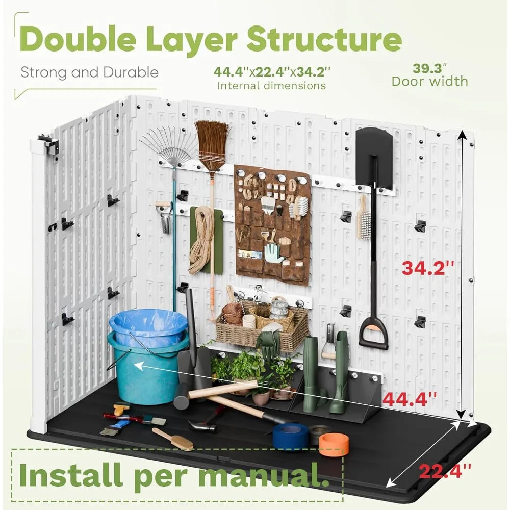 Outdoor Storage Cabinet 26 Cu Ft with Lockable Doors, Horizontal Storage Shed Waterproof Patio Tools,Gardening Tools.