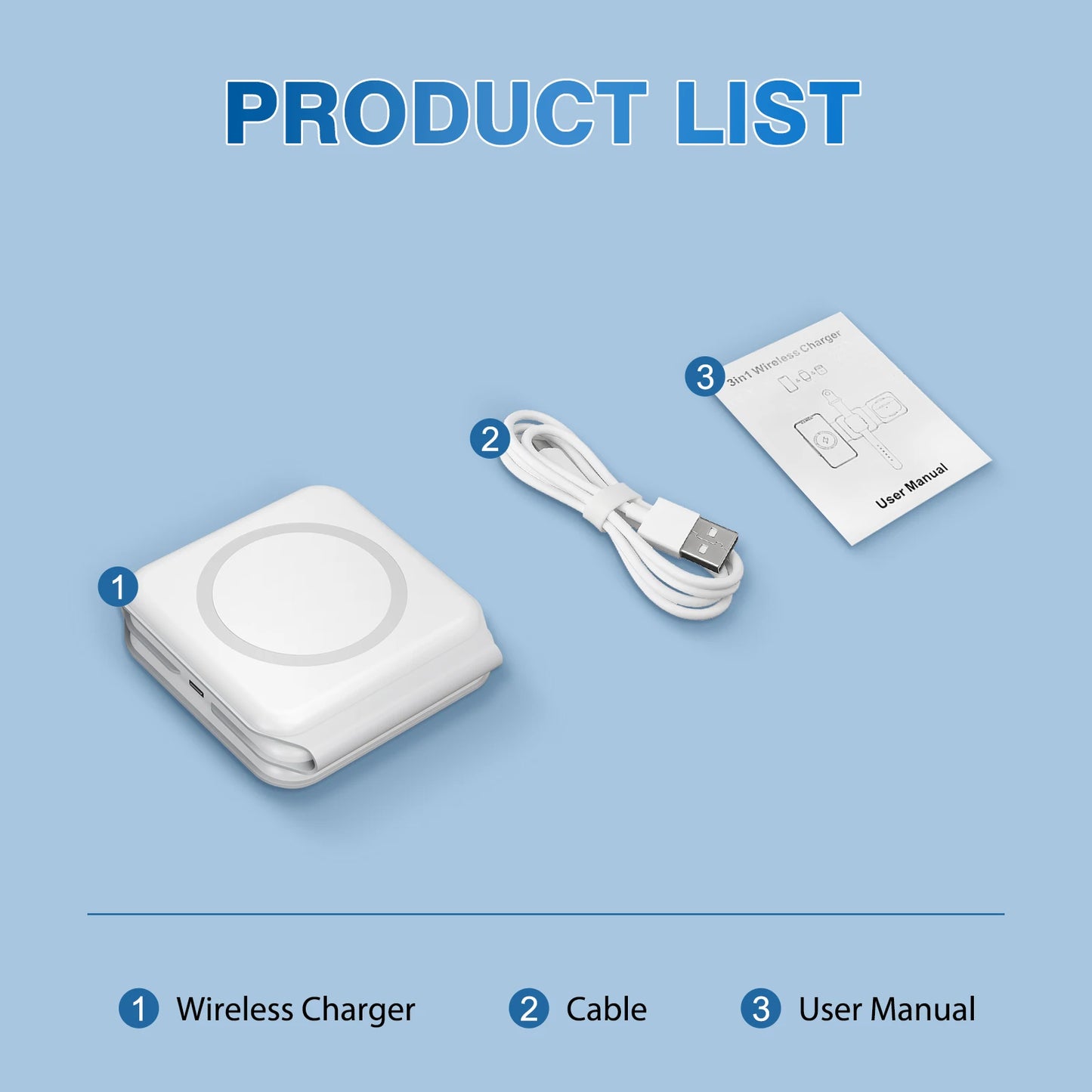 15W Magnetic Wireless Chargers 3 in 1 Foldable Phone Charge Dock Fast Charg Travel for Apple Watch IPhone 14/13/12/11/X AirPods